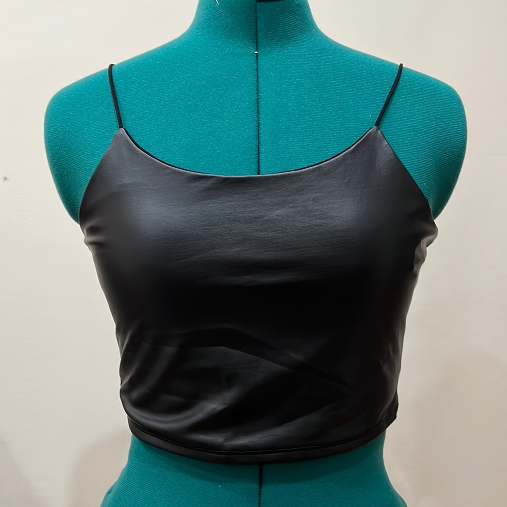 Faux Leather Spaghetti Strap Top